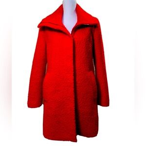 Loft Red Jacket Coat Teddy Bear Shawl Collar Zip Front Fully Lined Ann Taylor